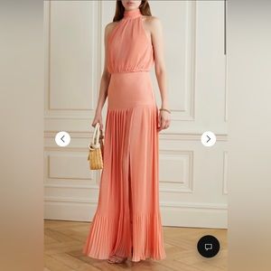 NWT Veronica Beard Lilliana plissé-crepe halterneck maxi dress Bright Coral Sz 6
